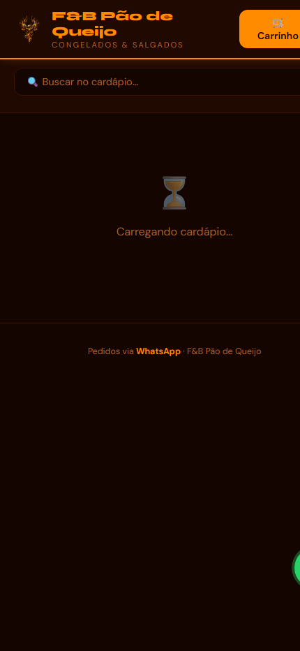 Tela mobile real do projeto F&B Pão de Queijo