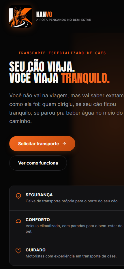 Tela mobile real do projeto Kanvo Transporte